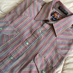 Vintage Striped Multicolor Men's Western Style Short Sleeve Shirt Sz 15.5 / M